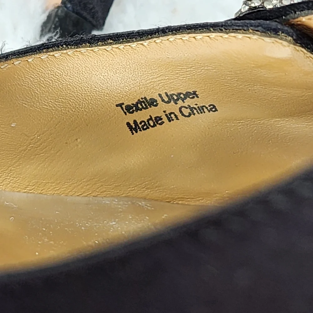 Bagley Mischka Bryon heels dress black fabric crystal decor leather sz 8.5 🎉HP - Picture 9 of 16